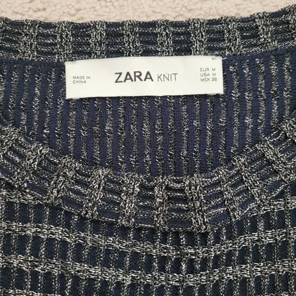 ZARA NAVY BLUE METALLIC THREAD KNIT TUNIC MINI SWEATER DRESS SIZE MEDIUM - Picture 4 of 4